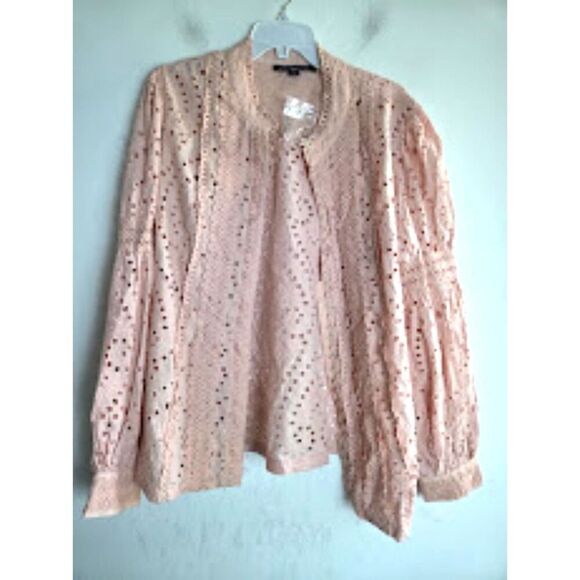 NWOT Boston Proper Pink Floral Lace & Eyelet Stretch Loop Button Blouse sz XL - Picture 3 of 9
